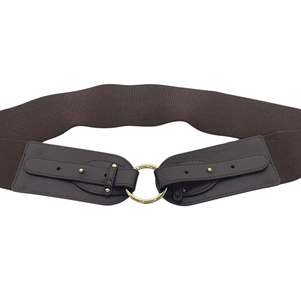 3/$20 Talbots Sz S Wide Leather Belt 35"L x 2.25"W Elastic Back Brass Hardware